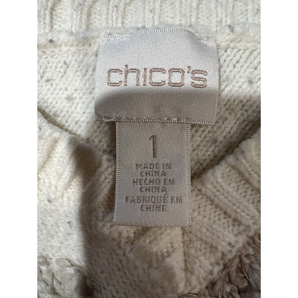 Chico's Chicos Wool Blend Cream Crew Neck Pullover Sweater Embroidered 1/Medium - Picture 5 of 8